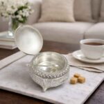 German Silver Peacock Decorative Bowl with Lid and Spoon