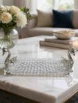 German Silver Swan Handle Glass Serving Tray
