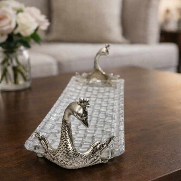 German Silver Swan Handle Glass Serving Tray
