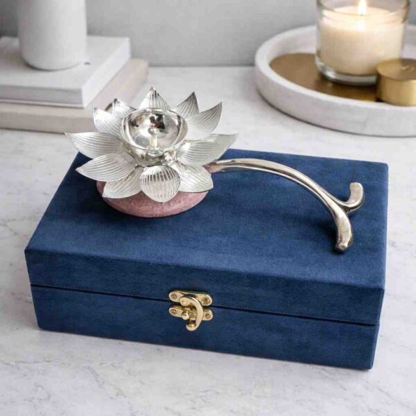 Silver Lotus Diya with Resin Base Decorative Return Gift