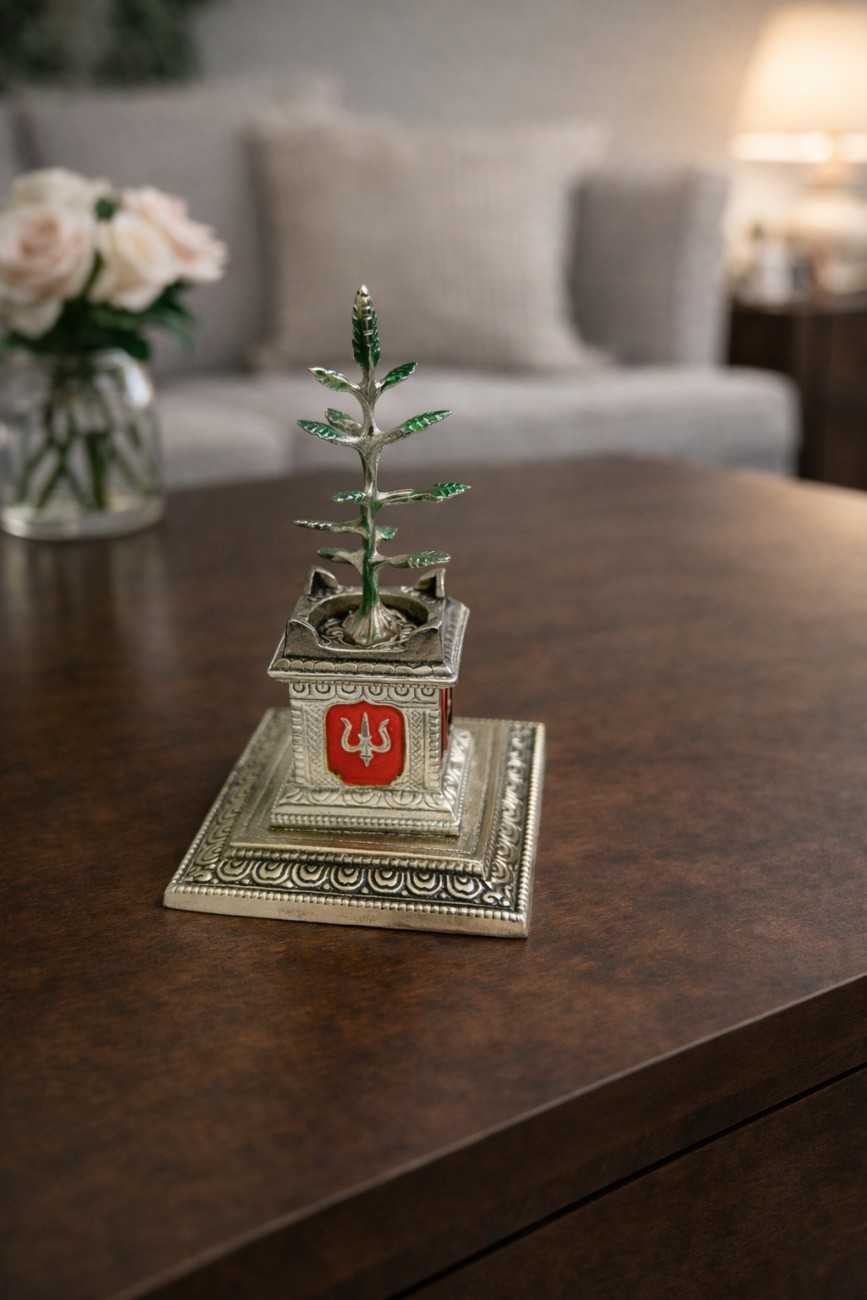 German Silver Tulsi Plant Decorative Idol