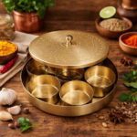 Brass Masala Box – Premium Handcrafted Brass Spice Box with Decorative Lid for Elegant Kitchen Storage