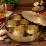 Brass Masala Box – Premium Handcrafted Brass Spice Box with Decorative Lid for Elegant Kitchen Storage