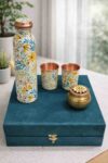 Pure Copper Gift Set – Premium Copper Bottle with 2 Glasses and Gold Plated Metal Jar