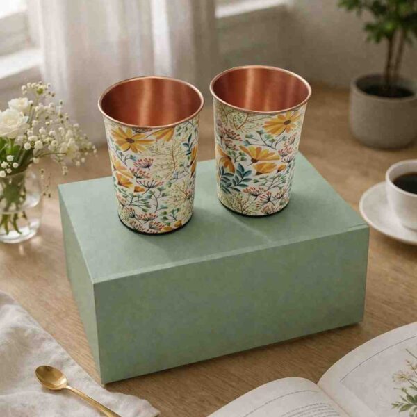 Floral Copper Glass Gift Set – Premium Pure Copper Glasses for Wedding Gift and Elegant Gifting