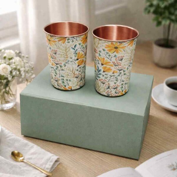 Floral Copper Glass Gift Set with designer pure copper glasses