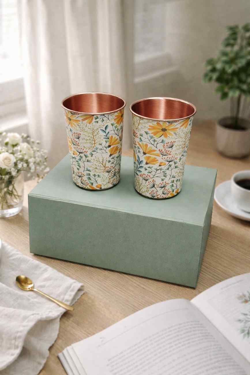 Floral Copper Glass Gift Set – Premium Pure Copper Glasses for Wedding Gift and Elegant Gifting 2 Floral Copper Glass Gift Set – Premium Pure Copper Glasses for Wedding Gift and Elegant Gifting
