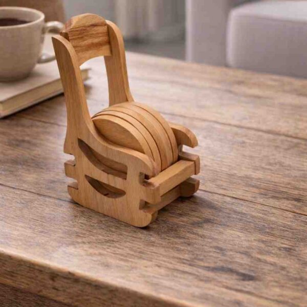 Wooden Coaster Set with Holder – Premium Wooden Table Coasters for Home and Gifting