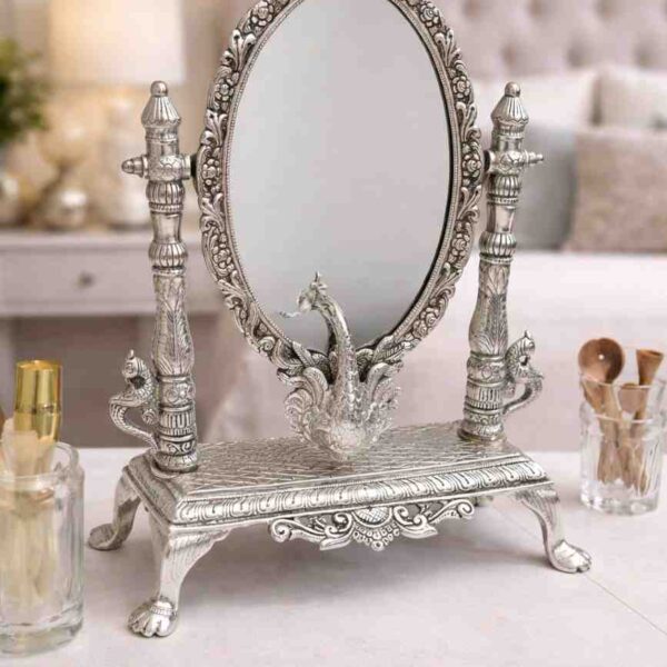 German silver peacock table mirror for premium home decoration