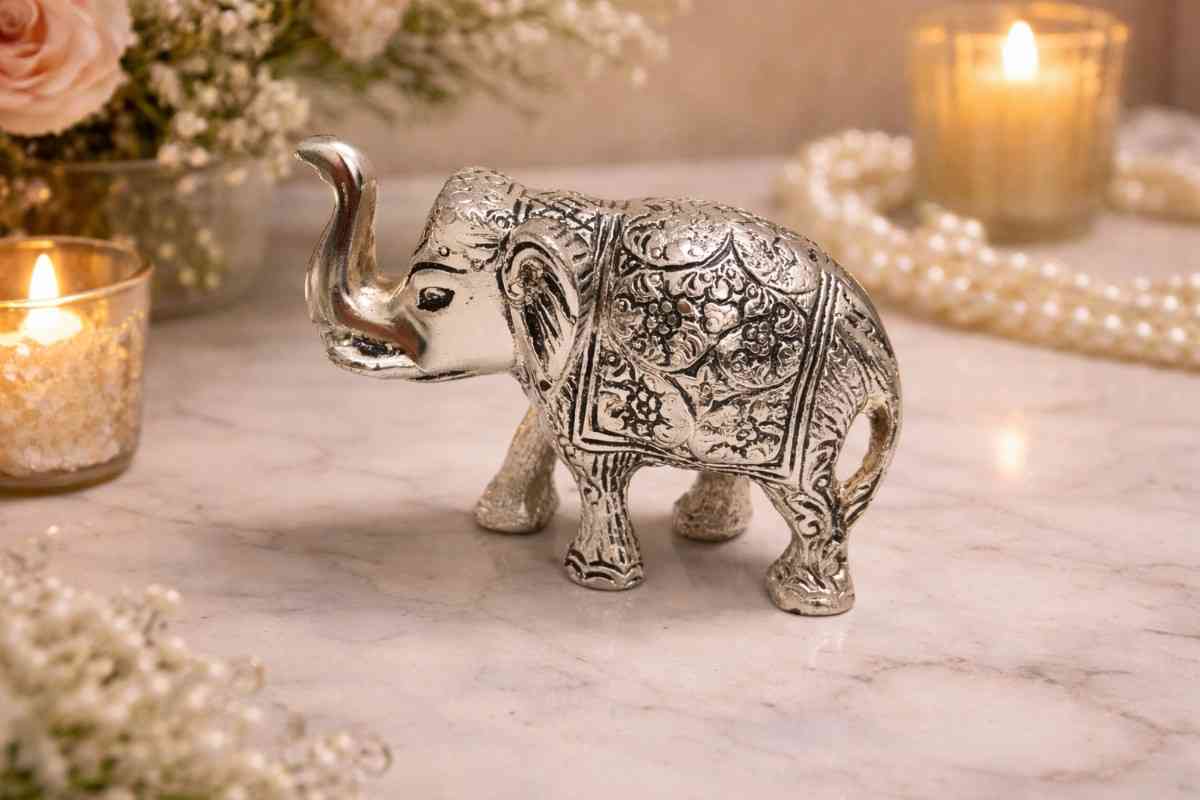 German Silver Gift Combo Set with Tray, Photo Frame and Elephant