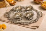 German Silver Dry Fruit Serving Gift Set – Premium Wedding Gift Item with Tray and Bowls