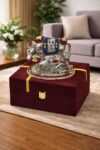 German Silver Kamdhenu Cow with Blue Stone Handwork