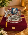 German Silver Kamdhenu Cow with Blue Stone Handwork