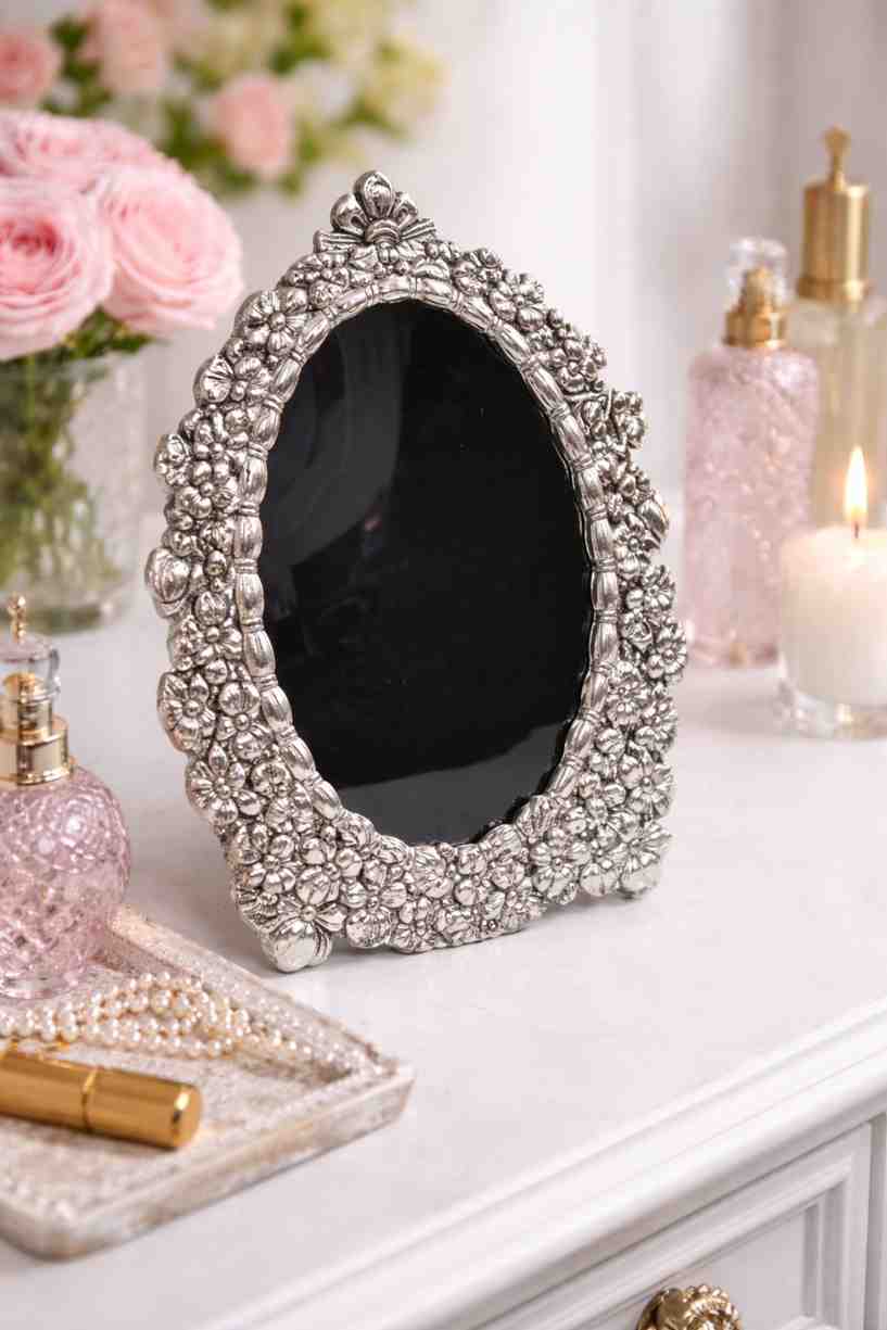 German Silver Floral Photo Frame for Home Décor