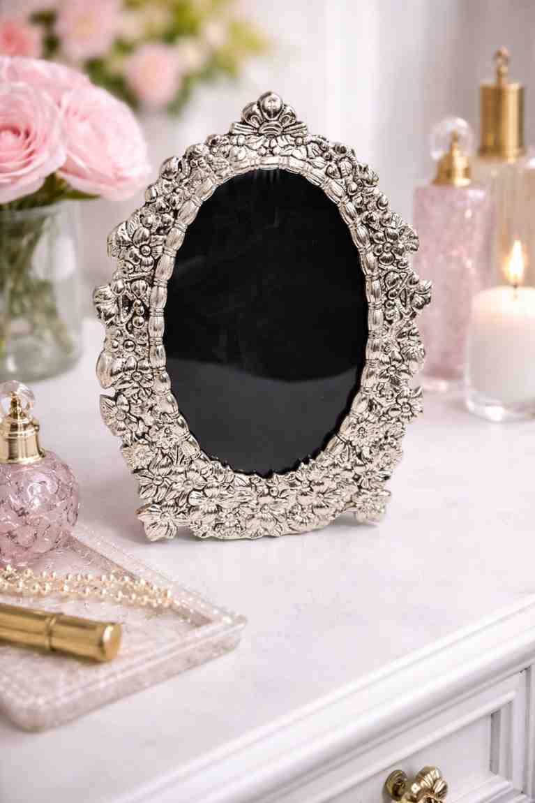 German Silver Floral Photo Frame for Home Décor