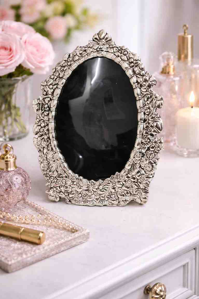 German Silver Floral Photo Frame for Home Décor