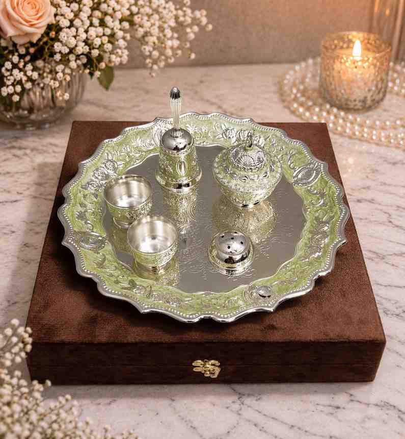 German Silver Pooja Thali Set with Premium Accessories