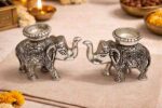 German Silver Elephant Tealight Holder Set – Premium Wedding Gift and Home Decor Gift Item