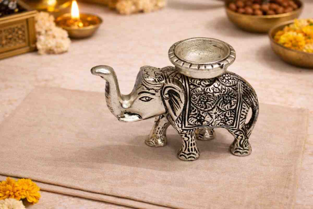 German Silver Elephant Tealight Holder Set – Premium Wedding Gift and Home Decor Gift Item