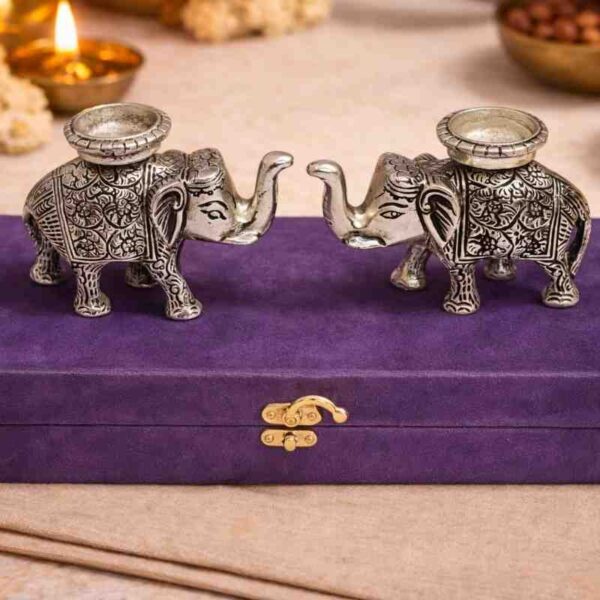 German Silver Elephant Tealight Holder Set – Premium Wedding Gift and Home Decor Gift Item