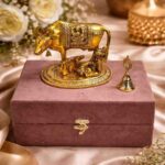 Gold Plated Kamdhenu Cow – Premium Metal Kamdhenu Cow Idol with Gift Box and Bell