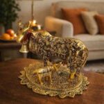Golden Plated Kamdhenu Cow Idol – Premium Wedding Gift Item in Metal for Luxury Gifting