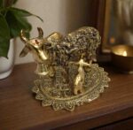 Golden Plated Kamdhenu Cow Idol – Premium Wedding Gift Item in Metal for Luxury Gifting