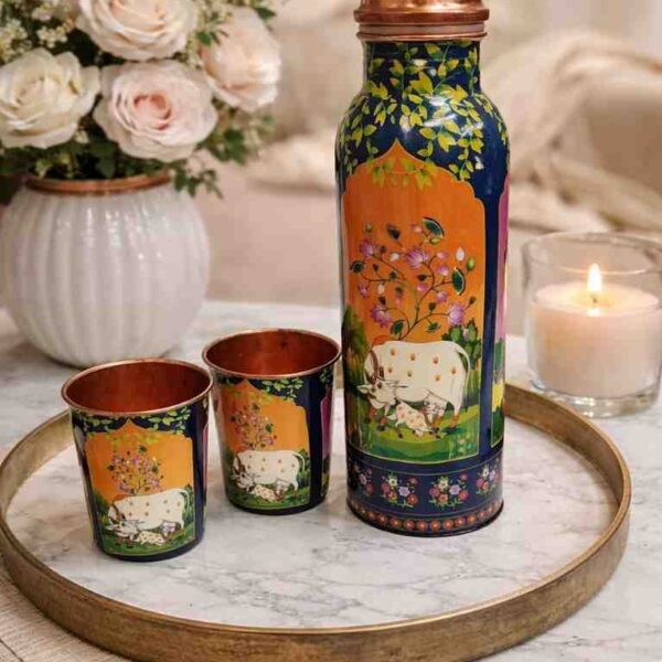 Meenakari Copper Bottle Glass Set – Pure Copper Gift Set for Wedding Gift and Premium Gifting