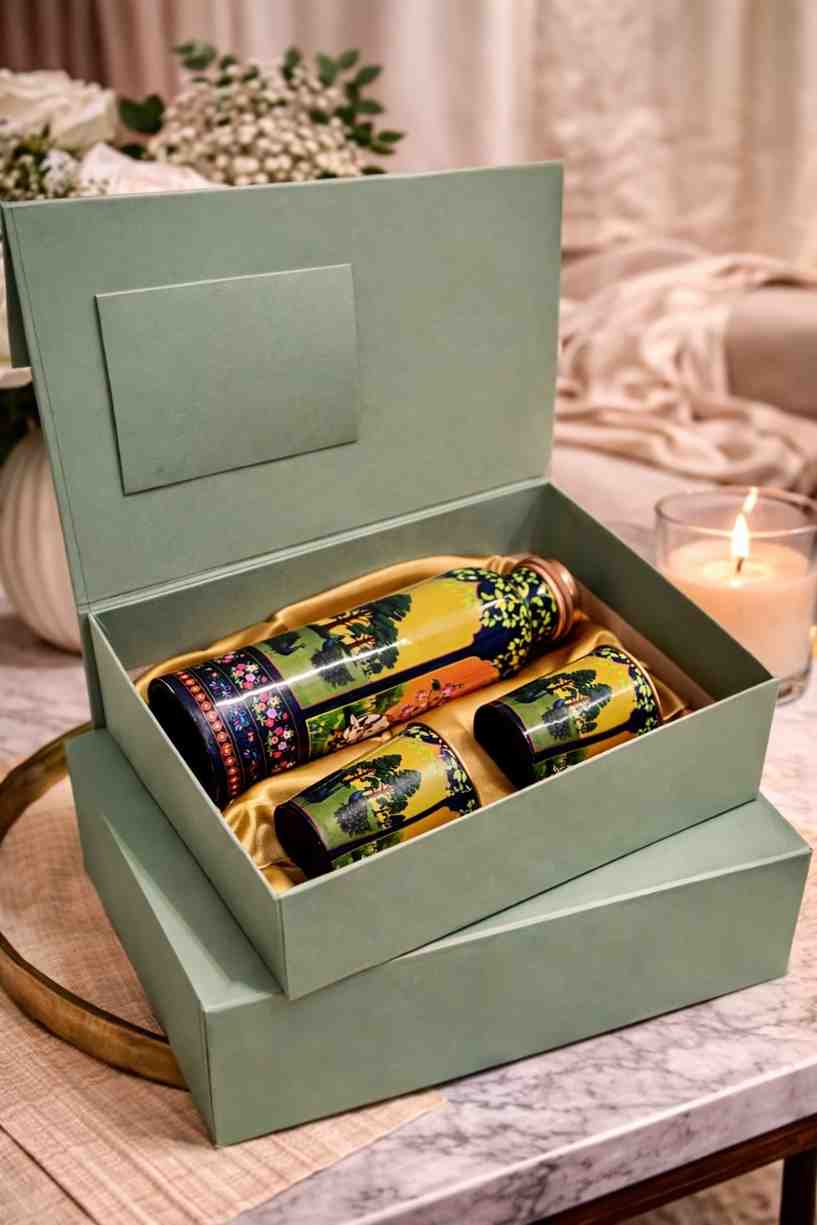 Meenakari Copper Bottle Glass Set – Pure Copper Gift Set for Wedding Gift and Premium Gifting