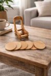 Wooden Coaster Set with Holder – Premium Wooden Table Coasters for Home and Gifting