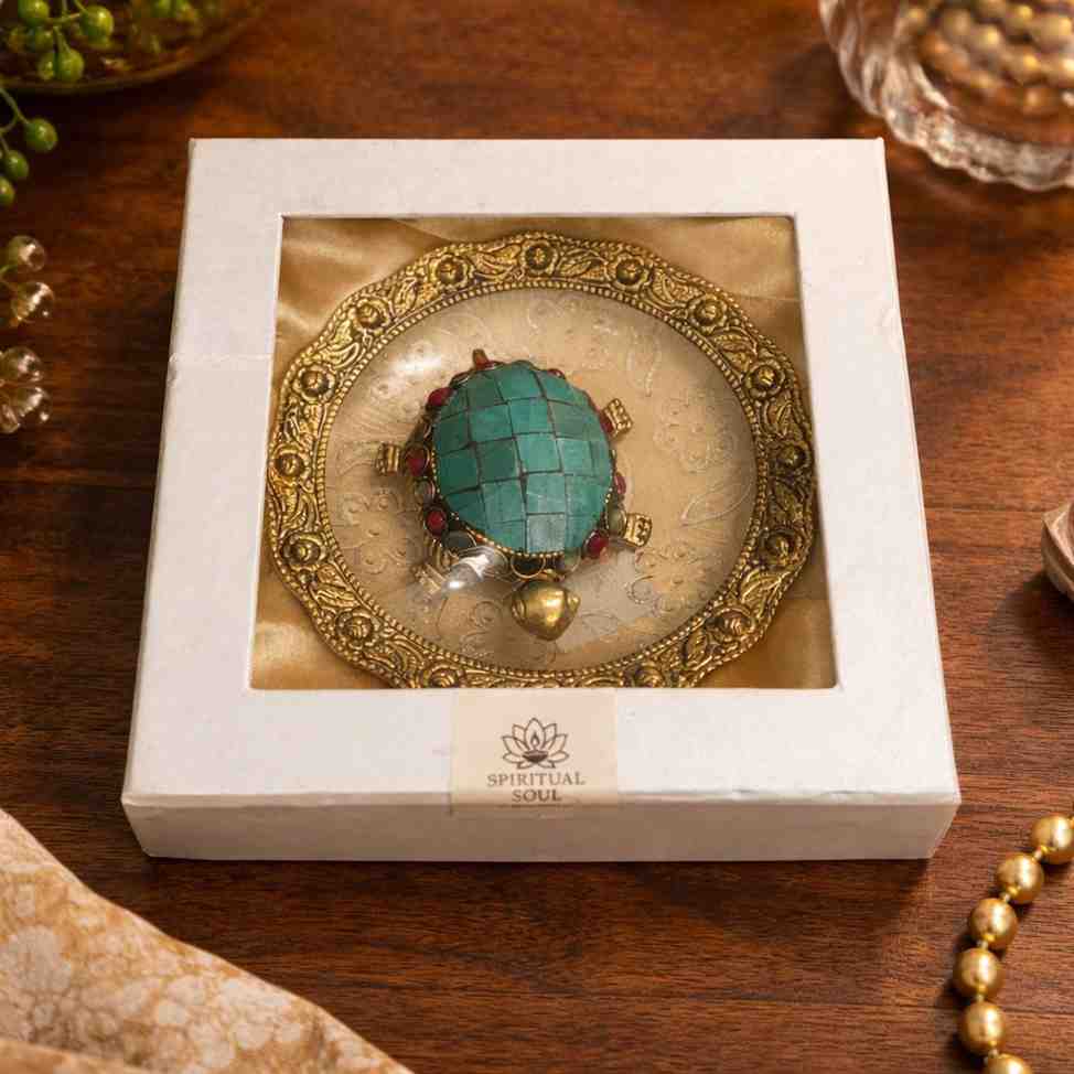 Gold Plated Metal Tortoise Plate with Gemstone Work