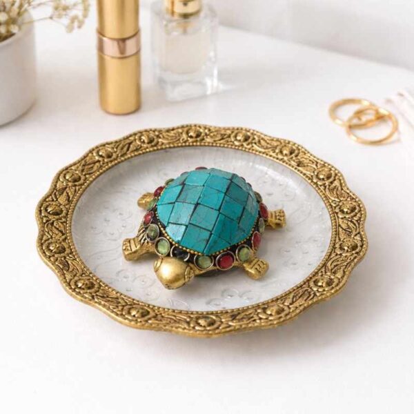 Gold Plated Metal Tortoise Plate with Gemstone Work