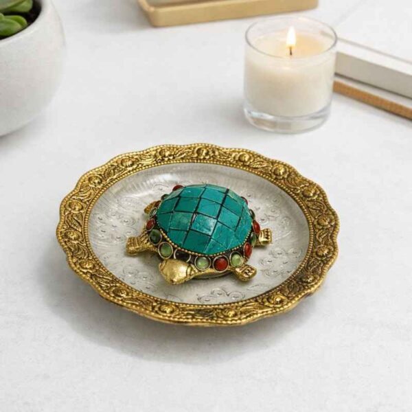 Metal tortoise plate with gemstone work for wedding gifting