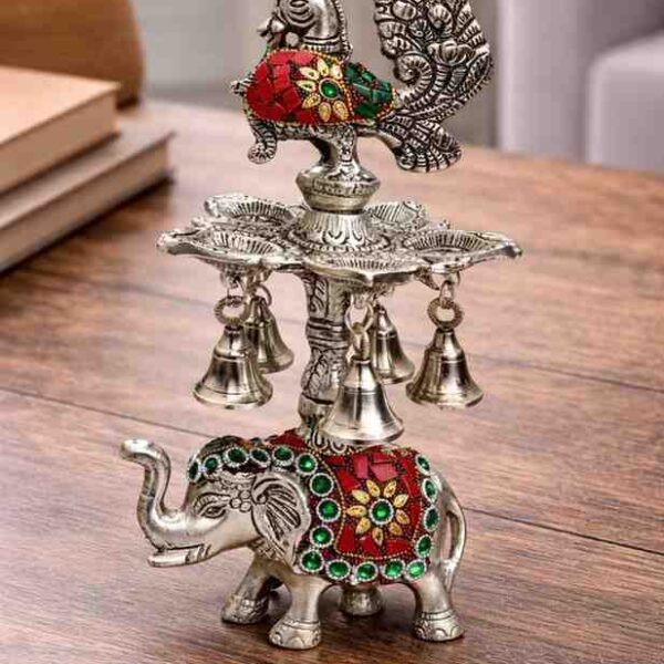 German Silver Peacock Diya with Elephant Base – Premium Wedding Gift Item in Velvet Box