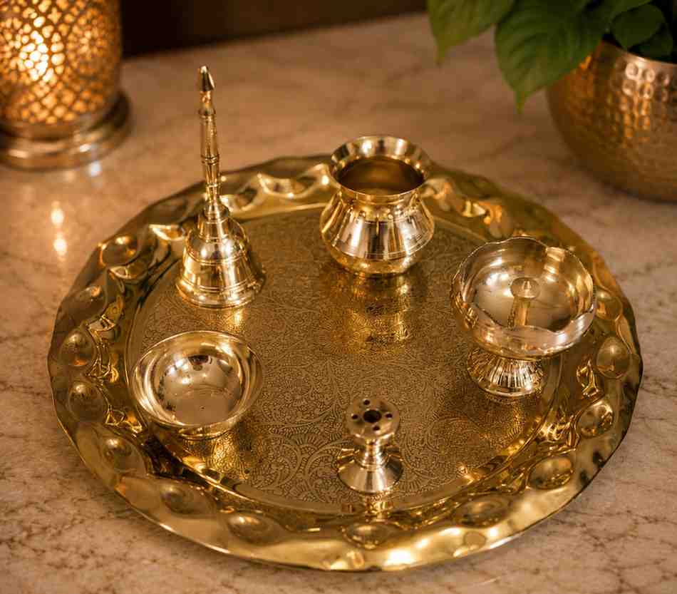 Handcrafted Brass Pooja Thali Set – Premium 10 Inch Brass Puja Thali for Home Temple & Rituals