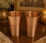 99% Pure Copper Glass Set – Hammered Finish, 350ml Capacity (Set of 2)