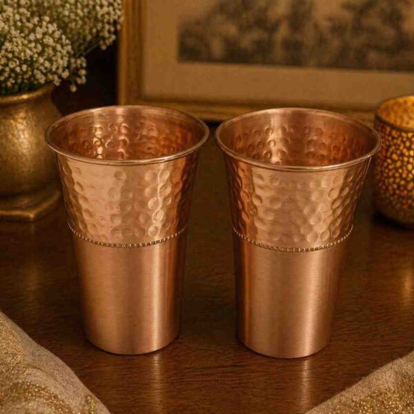 99% Pure Copper Glass Set – Hammered Finish, 350ml Capacity (Set of 2)
