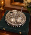 Premium German Silver Pooja Thali Set with Velvet Box – 10 Inch Decorative Puja Gift Set (800 Grams)