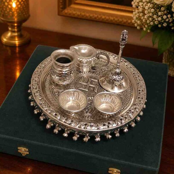 Luxury German Silver Pooja Thali Set for festivals