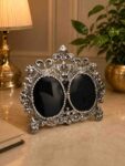 Luxury German Silver Double Photo Frame – Antique Designer Tabletop Picture Frame for Home Décor