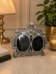 Luxury German Silver Double Photo Frame – Antique Designer Tabletop Picture Frame for Home Décor