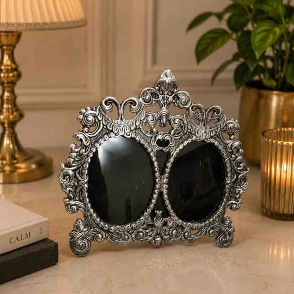 Designer German Silver Double Picture Frame for wedding memories
