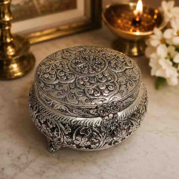 Luxury German Silver Dry Fruit & Jewellery Storage Box with Lid