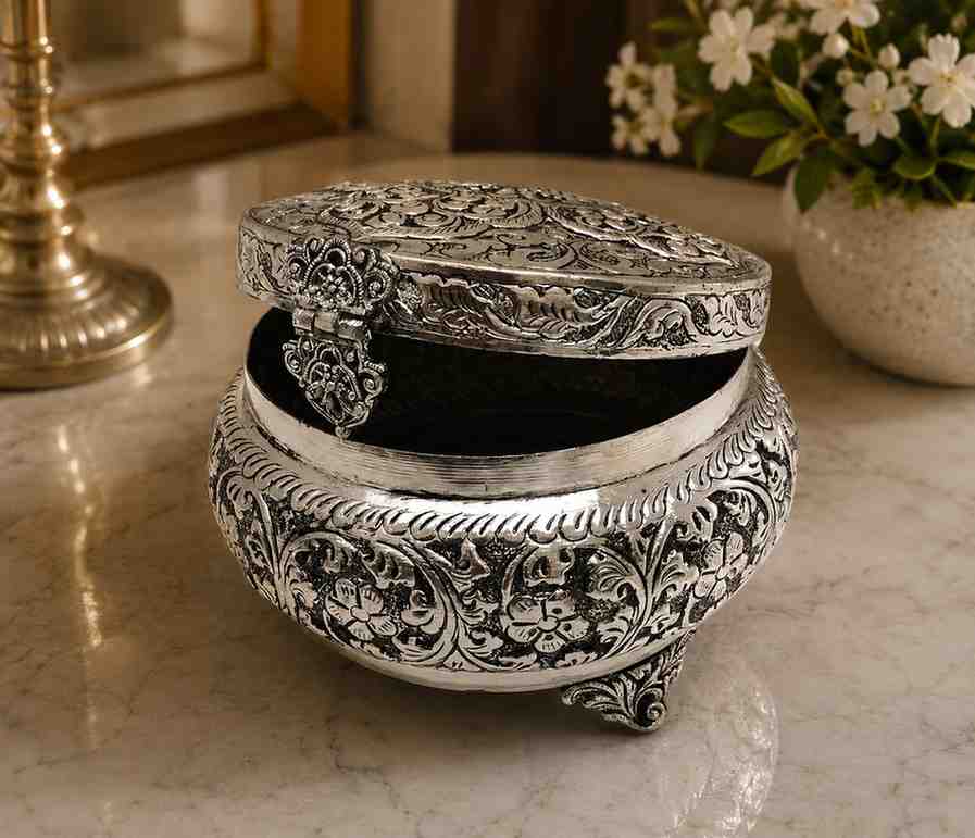 Luxury German Silver Dry Fruit & Jewellery Storage Box with Lid