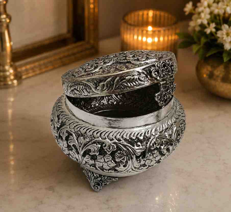 Luxury German Silver Dry Fruit & Jewellery Storage Box with Lid