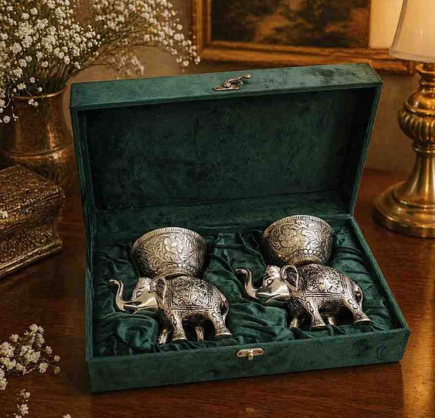 German Silver Elephant Dry Fruit Bowl Set – Decorative Serving Bowls for Home & Gifting