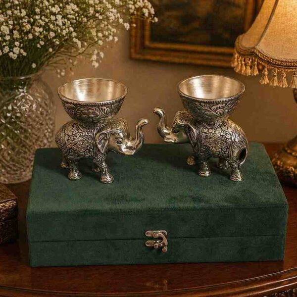 German Silver Elephant Dry Fruit Bowl Set – Decorative Serving Bowls for Home & Gifting