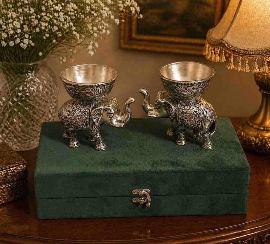 German Silver Elephant Dry Fruit Bowl Set – Decorative Serving Bowls for Home & Gifting