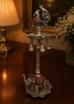 Royal German Silver Elephant Peacock Diya Stand with Gemstone Work – 19 Inch Decorative Oil Lamp