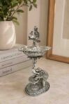 Luxury German Silver Elephant Peacock Diya Stand – 13 Inch Decorative Oil Lamp (1 KG)
